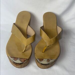 Jimmy Choo Golden Yellow Platform Patent Cork Wedges